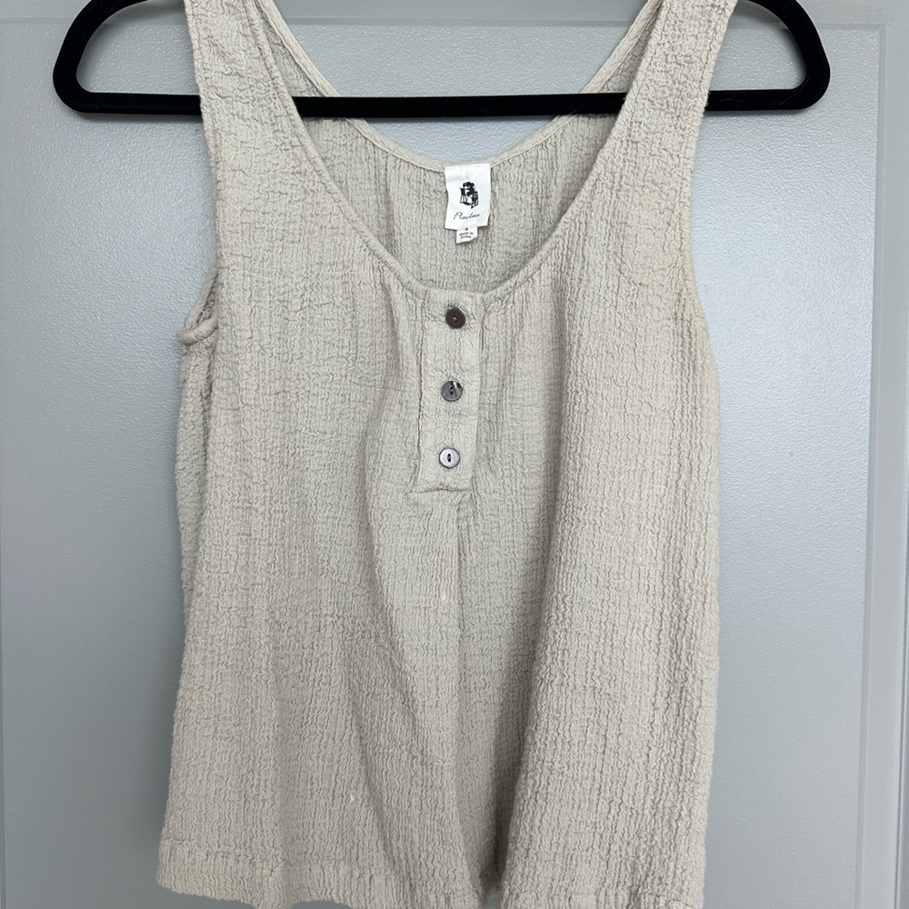 LAWLESS Cream Textured Tank Top with Button Details